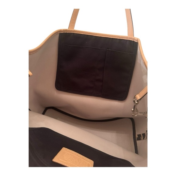 COACH Park Metro F26983 Black Tan Zebra Coated Canvas Tote Shoulder Bag 3 Charms - Picture 4 of 15